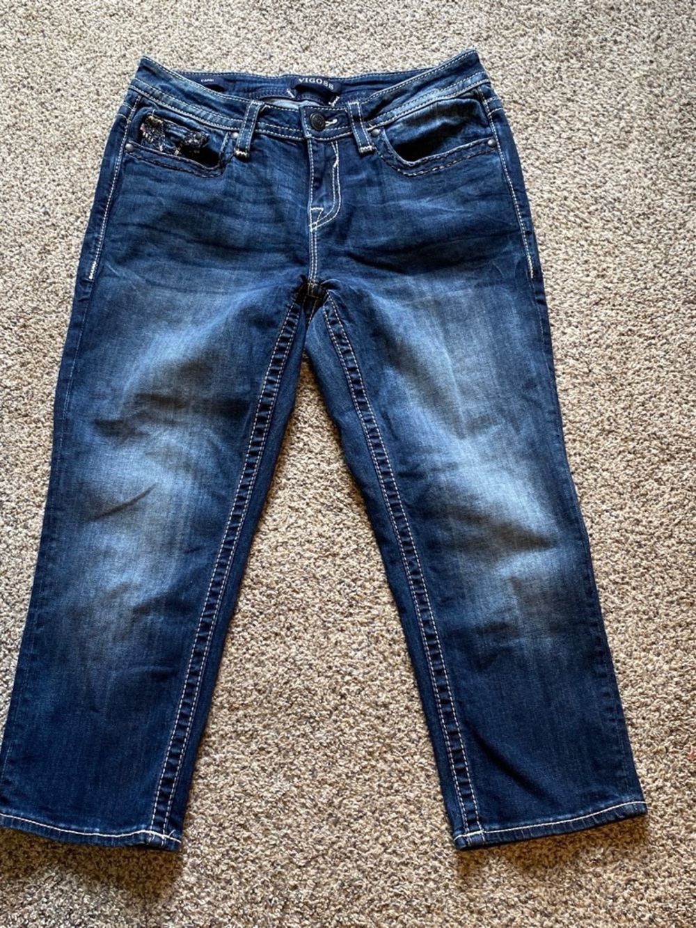 Vigoss Women’s Heritage Fit Dark Blue Denim Capris Size 10